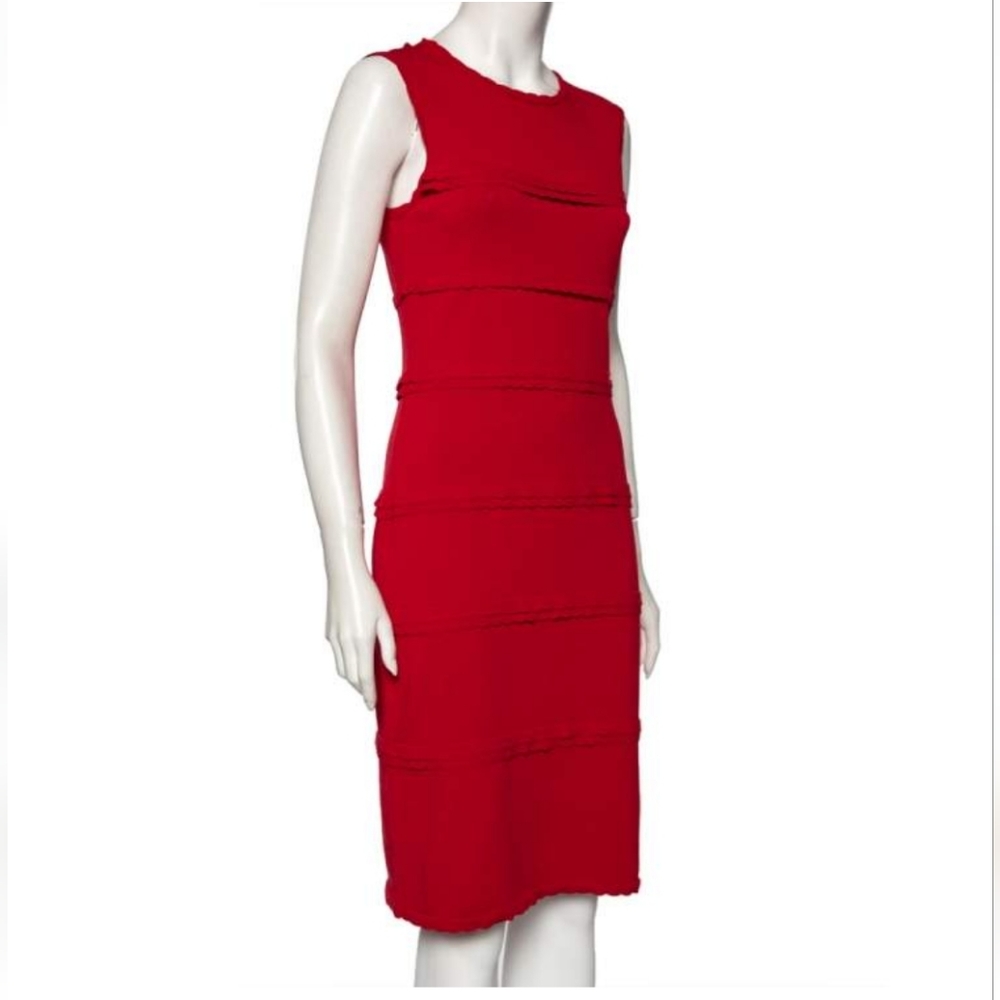 I LE Evening Red Knit Frill detailed Sleeveless Dress
